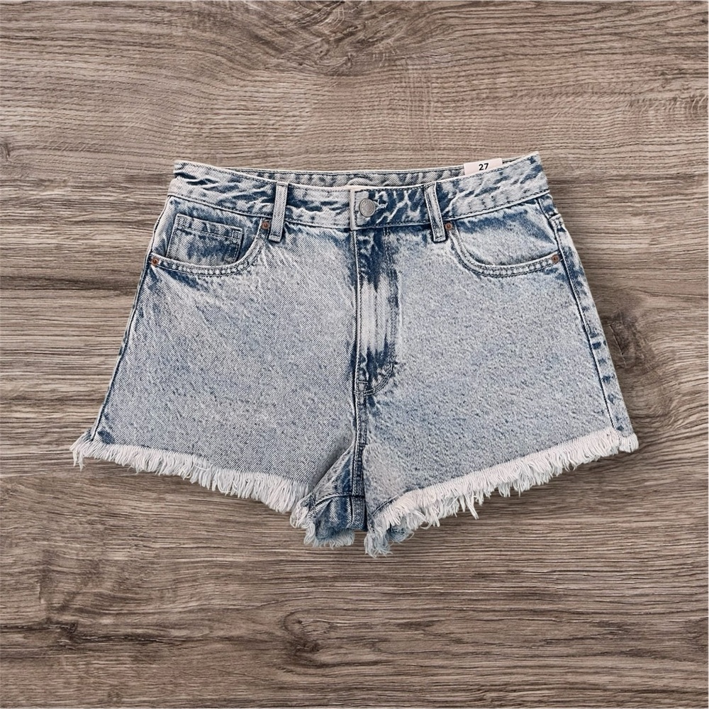 PacSun Light Blue Acid Wash High-Rise Frayed Hem Denim Shorts | Size 27 | NWT